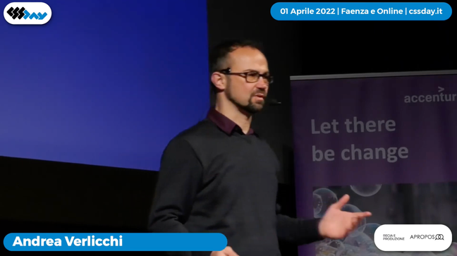 Andrea Verlicchi on stage at CSS Day 2022, Faenza, April 1st 2022